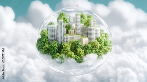 Eco City Floating in Clouds Sustainable Urban Utopia