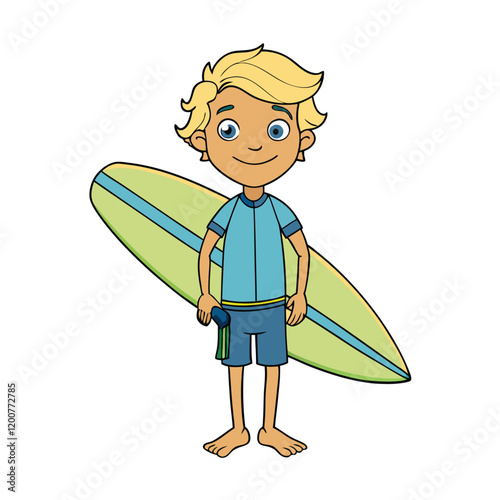 Cartoon of a Boy Standing with a Surfboard