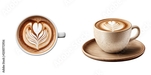  Set of a Cappuccino coffee cup, isolated on transparent background .