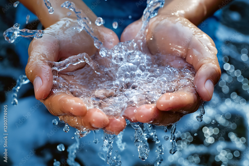 Fototapeta premium Close-up of hands cupping refreshing water outdoors