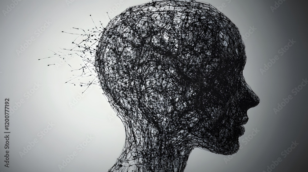 Abstract Head Profile Constructed From Intricate Weblike Lines Abstract Head Profile Constructed From Intricate Weblike Lines