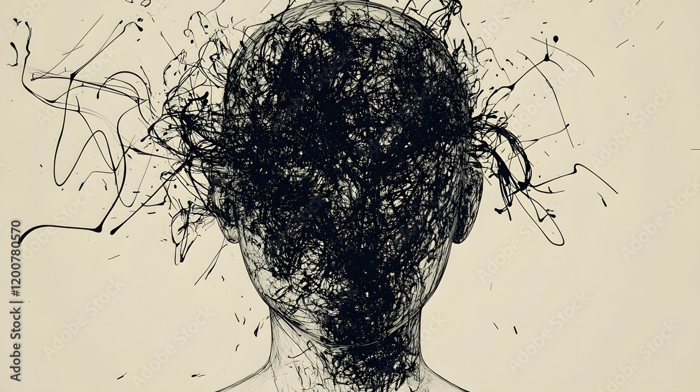 Abstract Artwork Depicting a Face Obscured by Dark Lines Abstract Artwork Depicting a Face Obscured by Dark Lines