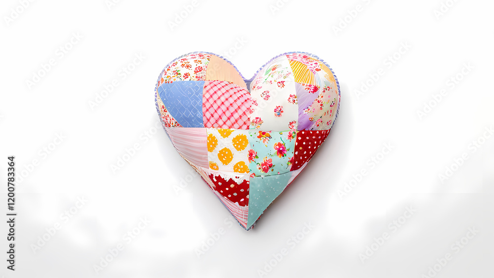 an image of a patchwork-style love heart object placed on a white background an image of a patchwork-style love heart object placed on a white background