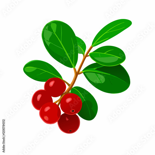 Branch with leaves and red berries ripe lingonberries vector illustration (1)