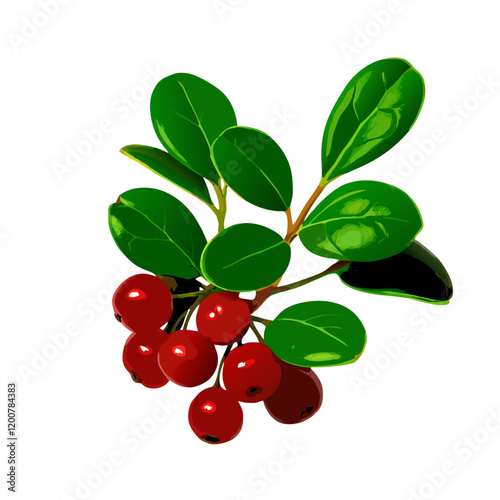 Branch with leaves and red berries ripe lingonberries vector illustration (2)