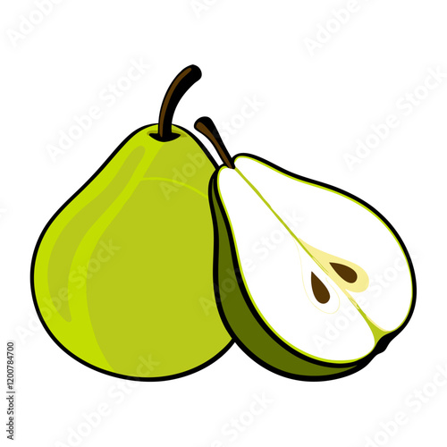 Fresh green pear.Whole pear fruits and halved pears vector  illustration (5)