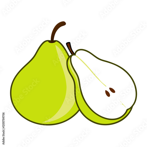 Fresh green pear.Whole pear fruits and halved pears vector  illustration (6)