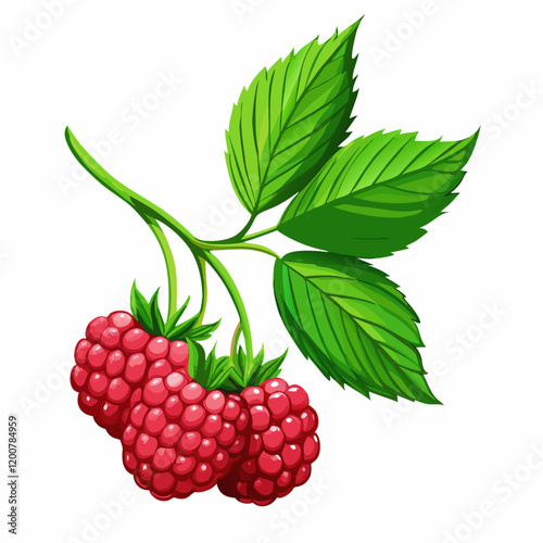 Fresh raspberries with stem vector   illustration (4)