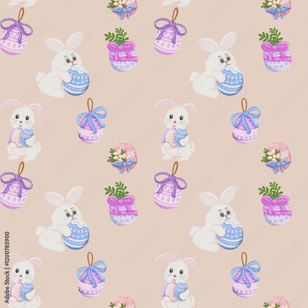 seamless pattern with Easter Theme Light brown background seamless pattern with Easter Theme Light brown background