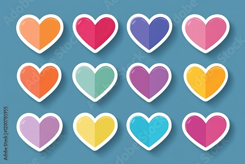 Sets of vibrant heart-shaped stickers perfect for artists and crafters. Ideal for creating unique valentines, holiday cards, and themed projects photo