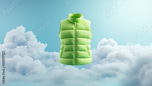 Lime vest floats gently, calming blue hues frame its light, refreshing look. photo