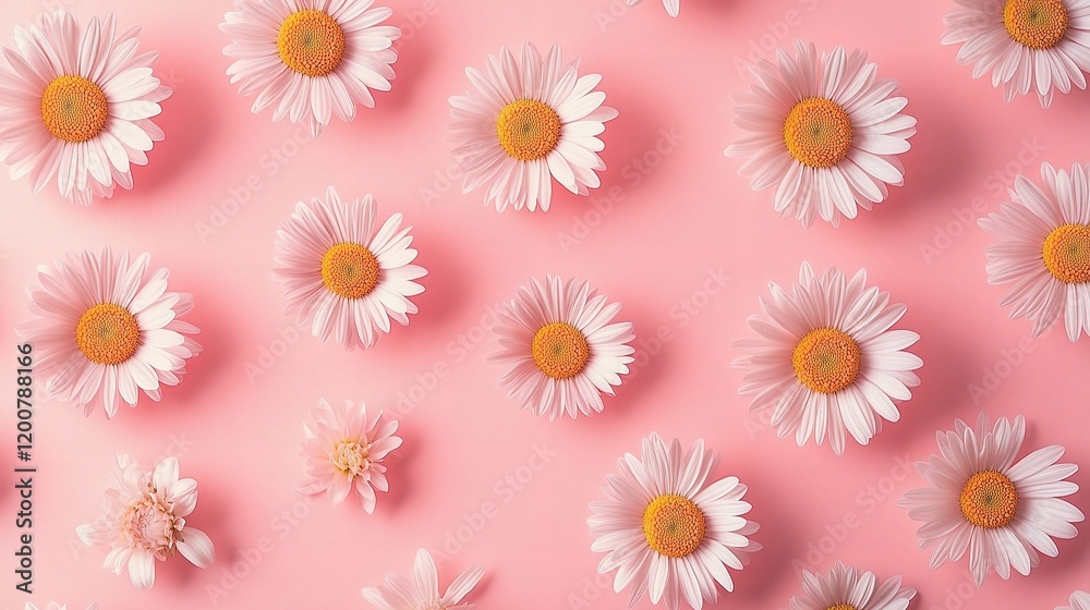 Daisy Delight: A delicate and feminine arrangement of white daisies against a soft pink background, creating a charming and elegant floral pattern. Daisy Delight: A delicate and feminine arrangement of white daisies against a soft pink background, creating a charming and elegant floral pattern.