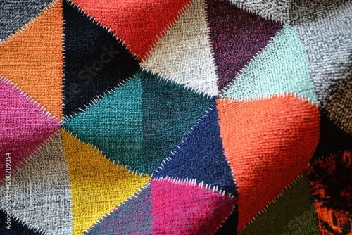 A patch of vibrant upholstery fabric in a retro geometric pattern