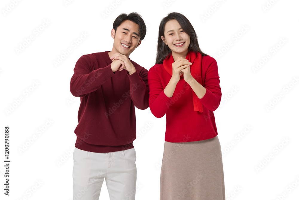 Young couple greeting for Chinese New Year Young couple greeting for Chinese New Year