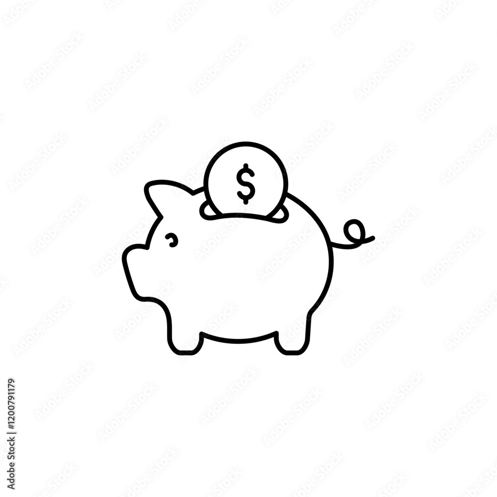 Piggy Bank icon Flat isolated outline sign