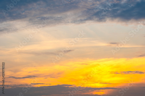 Nature morning sky, the sun rises  on the horizon, colorful sky, nature concept background.