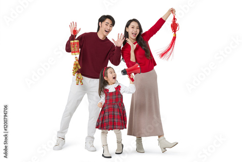 Happy young family celebrating Chinese New Year photo