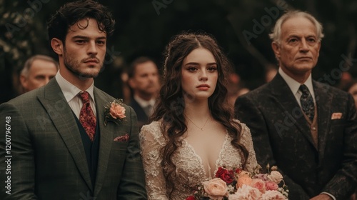 Elegant Wedding Ceremony with Bride, Groom, and Father