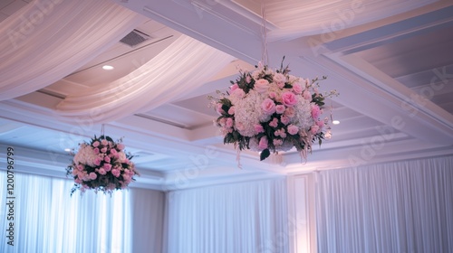 Elegant Wedding Reception Venue Decorated with Floral Arrangements