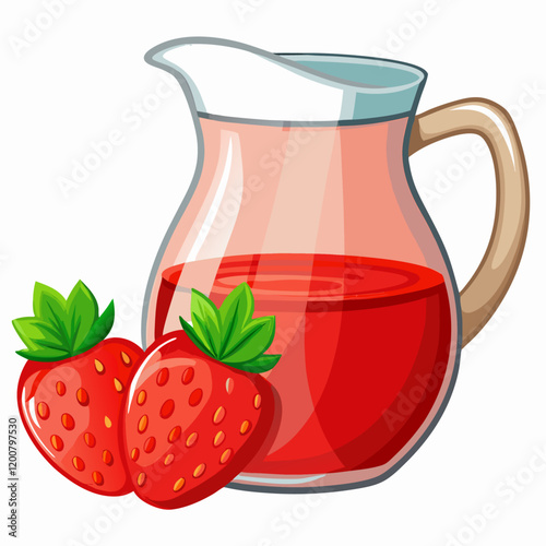 Fresh Strawberry Juice in Glass Pitcher  vector illustration (1)