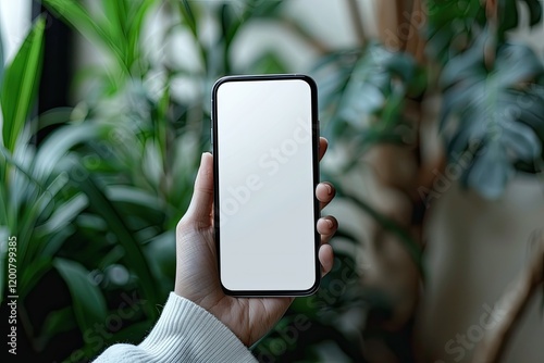 Flawless Image of Psd Mockup of Hand Holding Blank White Screen Smartphone White