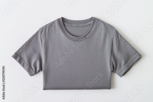 Grey t-shirt folded, studio shot, plain background, apparel mockup