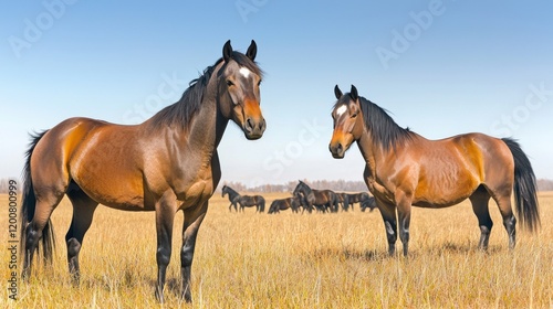 Brown Horses in Autumn Field