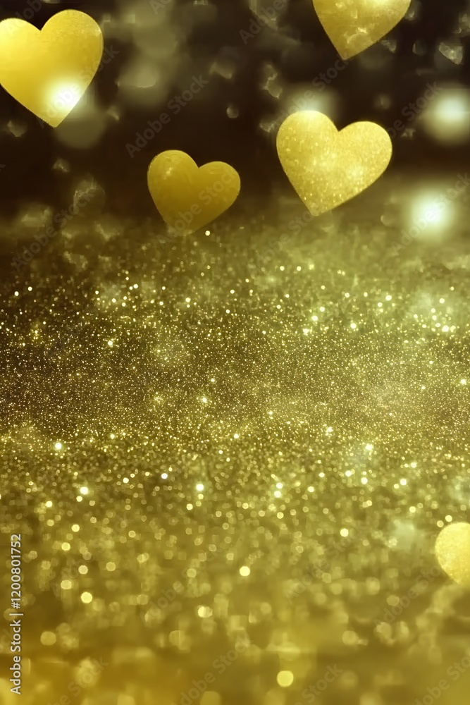 Fototapeta premium Shimmering Golden Hearts and Glittering Lights for Luxurious Valentine's