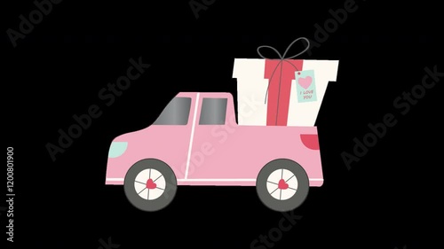Car Illustration Gift Box Valentine Theme - 4K Alpha