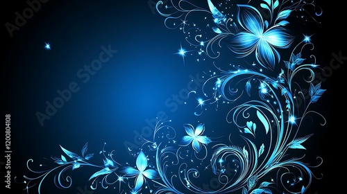 Glowing Blue Floral Design With Sparkling Lights