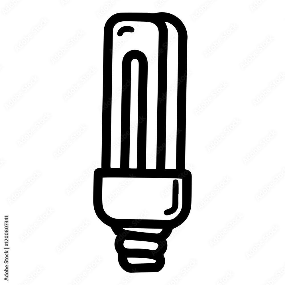 Hand-drawn line art illustration of a compact fluorescent light bulb. Symbolizes energy efficiency, eco-friendly, technology, innovation. Perfect for environmental, technology, and design concepts Hand-drawn line art illustration of a compact fluorescent light bulb. Symbolizes energy efficiency, eco-friendly, technology, innovation. Perfect for environmental, technology, and design concepts