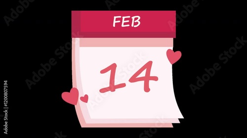 Calendar Marked on 14 Feb Illustration with Valentine Theme - 4K Animated Motion Graphics Illustration