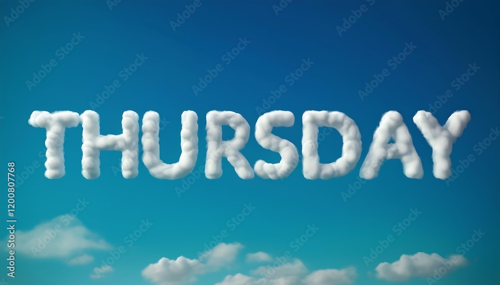 Fototapeta premium Thursday in Fluffy Cloud Letters - Realistic 3D Art