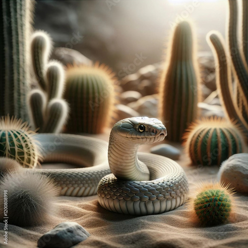 snake and cactuses -Generative AI