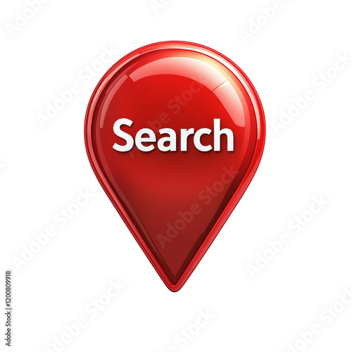 Free Download A 3D rendered red glossy search icon shaped like a map pointer with white text. - GFXLoad