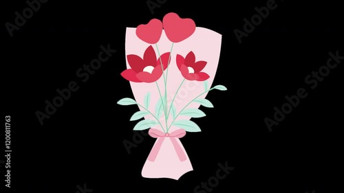 A Bouquet of flowers Illustration with Valentine Theme - 4K Animated Motion Graphics Illustration