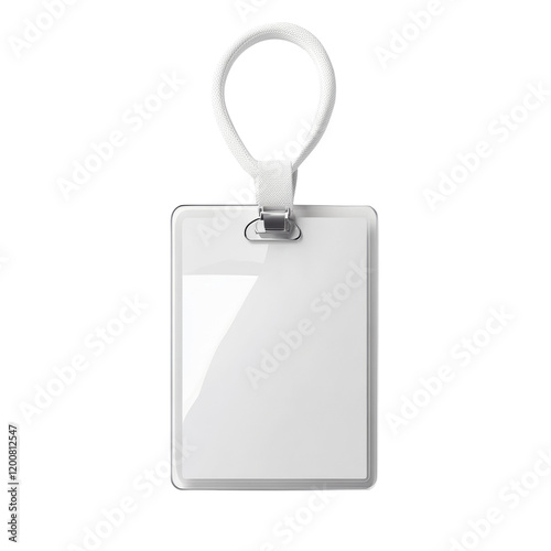 A clean white rectangular identification badge with a blank card and a white lanyard is shown against a white background.