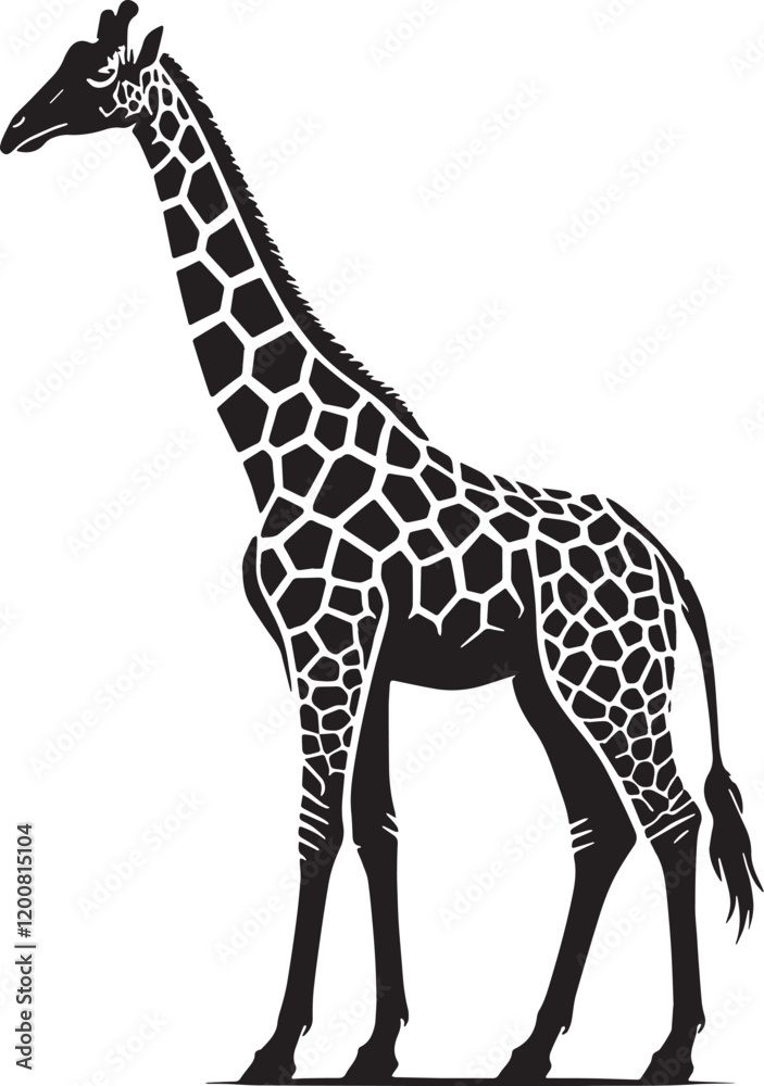 Naklejka premium Black Color Giraffe Silhouette Vector Illustration, Solid White Background