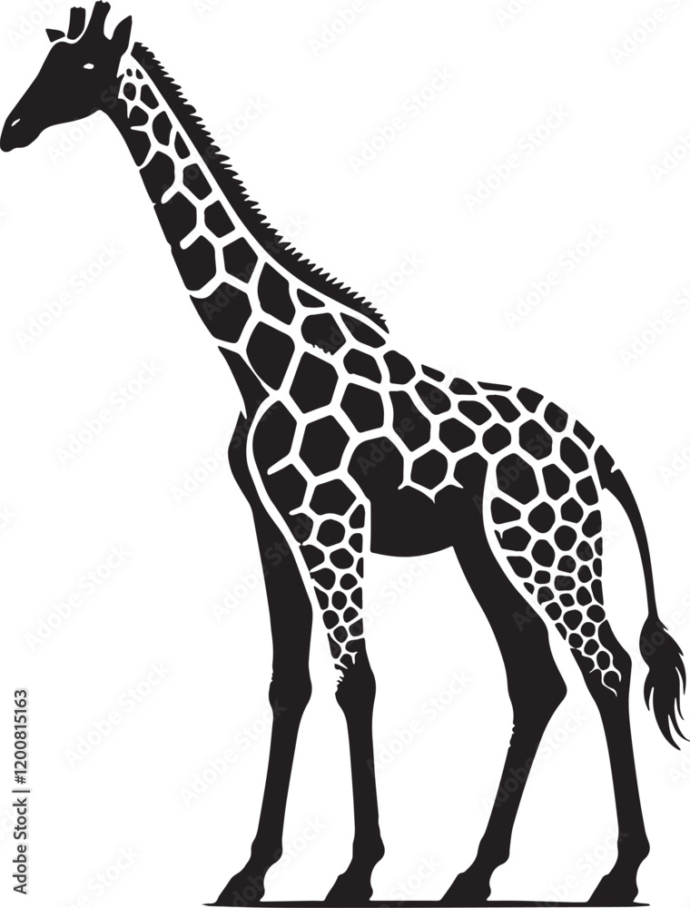 Naklejka premium Black Color Giraffe Silhouette Vector Illustration, Solid White Background