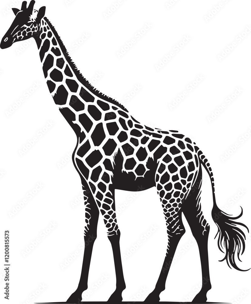 Obraz premium Black Color Giraffe Silhouette Vector Illustration, Solid White Background