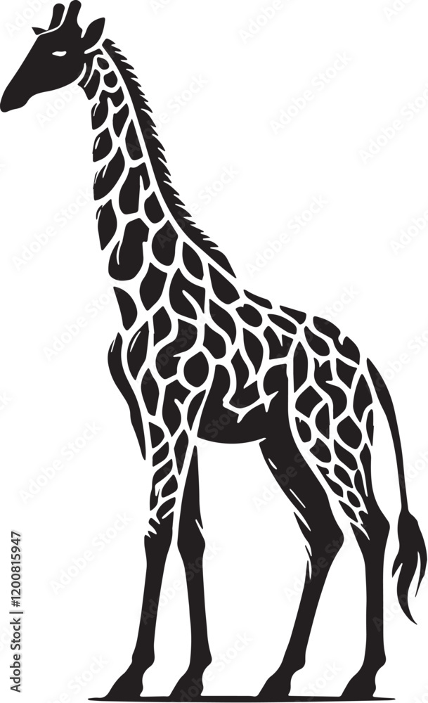 Naklejka premium Black Color Giraffe Silhouette Vector Illustration, Solid White Background