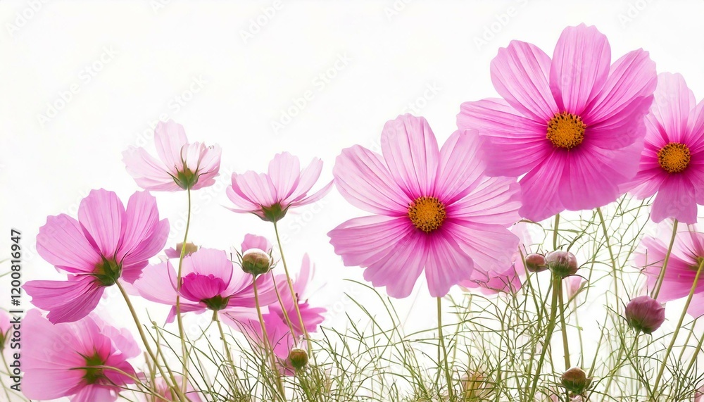 Beautiful morning of cosmos flower are blooming on white background Beautiful morning of cosmos flower are blooming on white background