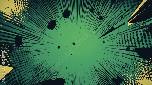 Abstract green comic book speed lines background.