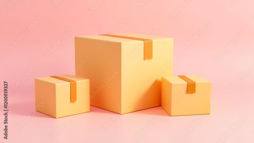 Fototapeta premium three pastel yellow boxes on pink background