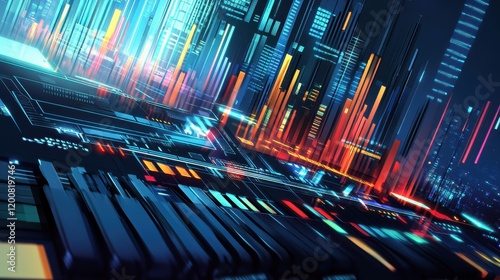 Vibrant Mechanical Keyboard in Stylized Gaming Background