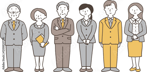 スーツを着た男女の全身セット単色