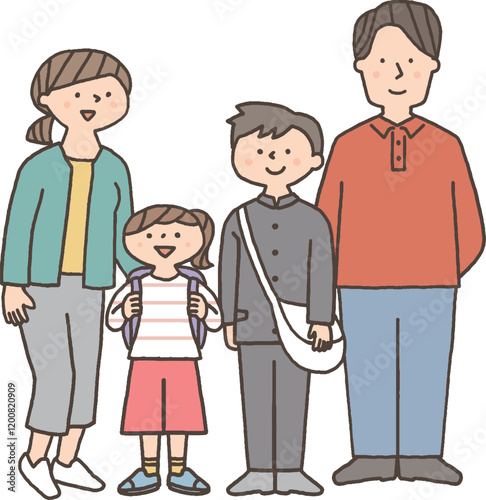 小学生と中学生の子供がいる家族全身