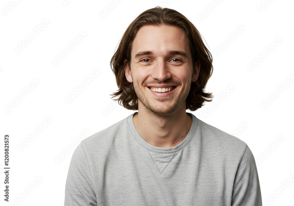 Happy Smiling Man Portrait Studio Shot Casual Grey Shirt guy face male model young adult black image Happy Smiling Man Portrait Studio Shot Casual Grey Shirt guy face male model young adult black image