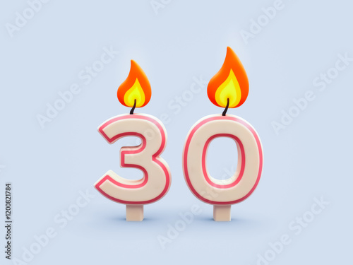 two lit candles forming the number thirty on a light-blue background photo