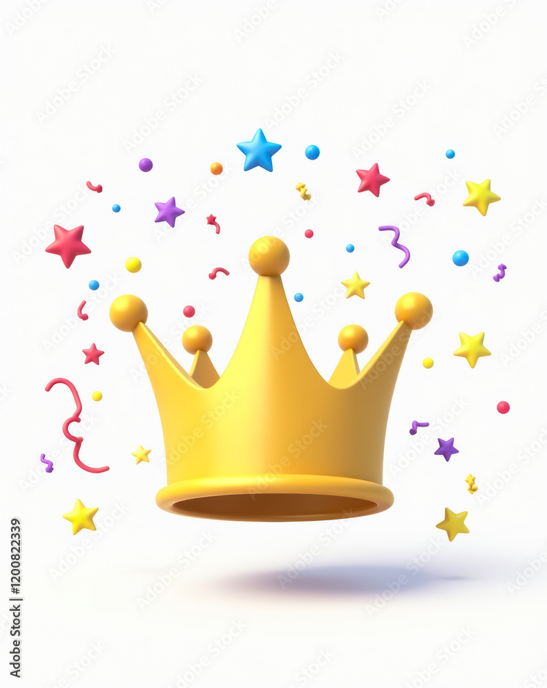 Obraz premium golden crown with colorful stars and confetti